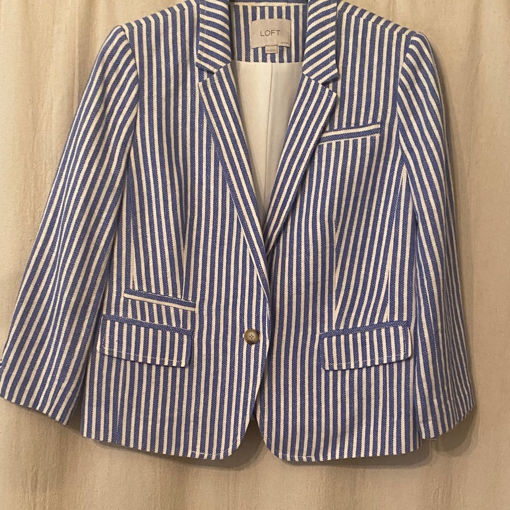 LOFT Striped Blazer in Blue and White